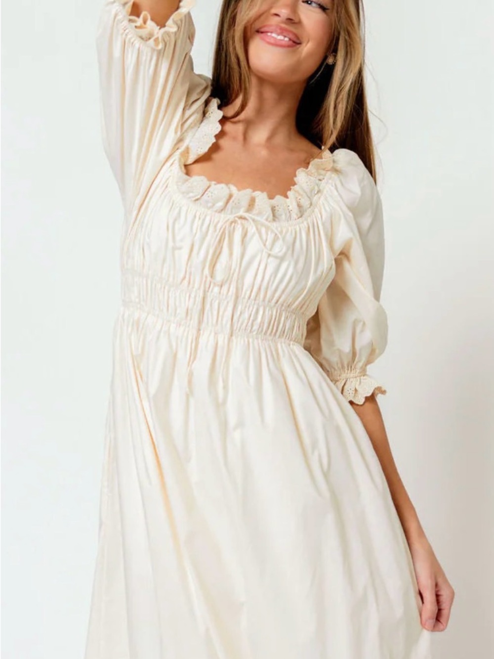 Daydreamer 100% Cotton Maxi Dress in Cream - Bump Friendly - 1XL - Picture 3 of 8